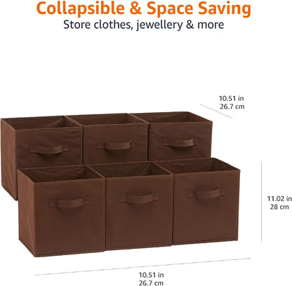 Amazon Basics Collapsible Fabric Storage Cube Bins Organizer with Handles for Organization and Organizing Solution, 13"x13"x13", Beige, 6-Pack