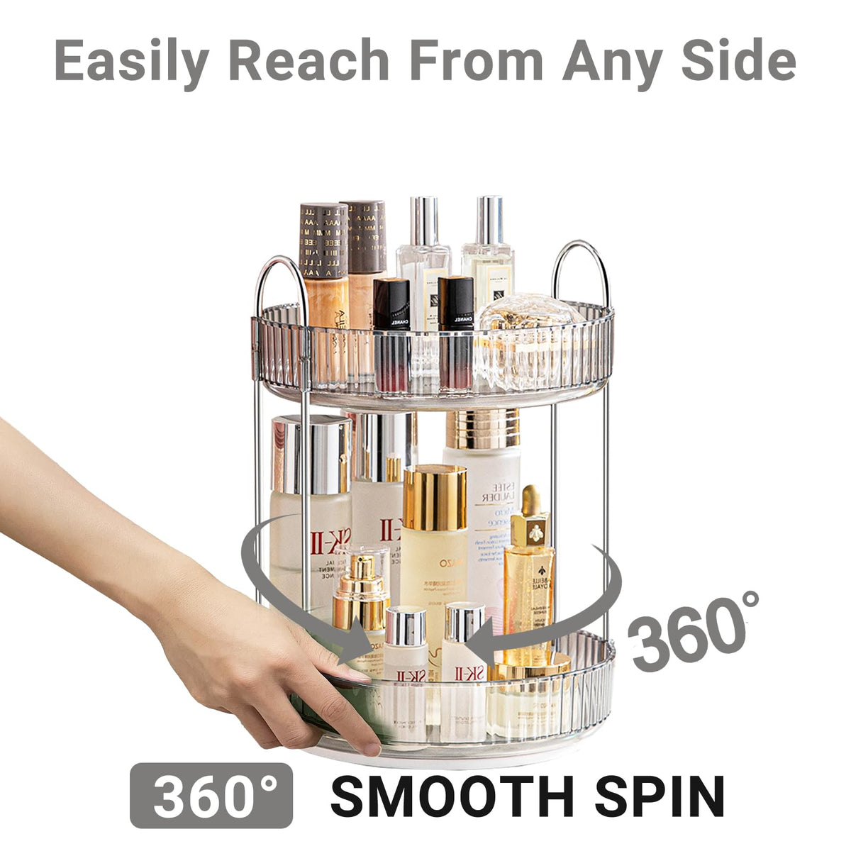 Asayuee 360 Rotating Makeup Organizer for Vanity,2 Tier Large Capacity Skincare Organizers,Bathroom Counter Organizer, Spinning Perfume Organizer & Vanity Organizer (Green-2 Tier)