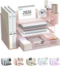 WALI Desk File Organizer, 4 Tier Desktop Paper Letter Tray Organizer with Drawer and 2 Pen Holders, Office Desk Accessories & Workspace Organizers for Office, Home Supplies(DO005DH-B), 1 Pack, Black