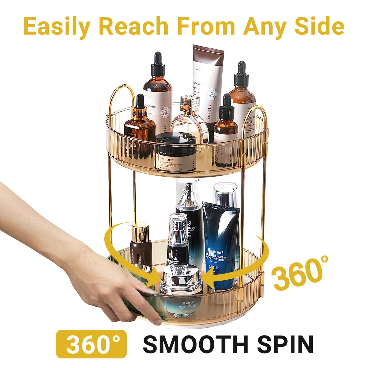 Asayuee 360 Rotating Makeup Organizer for Vanity,2 Tier Large Capacity Skincare Organizers,Bathroom Counter Organizer, Spinning Perfume Organizer & Vanity Organizer (Green-2 Tier)