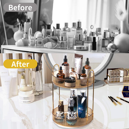 Asayuee 360 Rotating Makeup Organizer for Vanity,2 Tier Large Capacity Skincare Organizers,Bathroom Counter Organizer, Spinning Perfume Organizer & Vanity Organizer (Green-2 Tier)