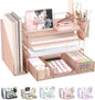 WALI Desk File Organizer, 4 Tier Desktop Paper Letter Tray Organizer with Drawer and 2 Pen Holders, Office Desk Accessories & Workspace Organizers for Office, Home Supplies(DO005DH-B), 1 Pack, Black