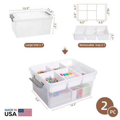 Citylife 17QT Clear Craft Organizers and Storage Box with Removable Tray