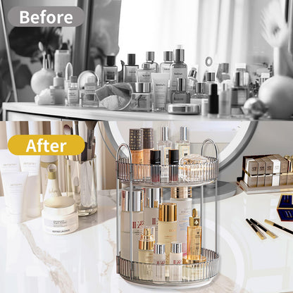 Asayuee 360 Rotating Makeup Organizer for Vanity,2 Tier Large Capacity Skincare Organizers,Bathroom Counter Organizer, Spinning Perfume Organizer & Vanity Organizer (Green-2 Tier)