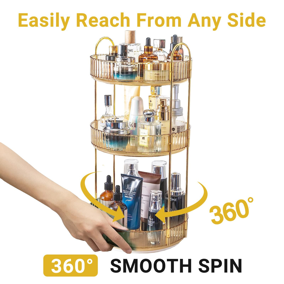 Asayuee 360 Rotating Makeup Organizer for Vanity,2 Tier Large Capacity Skincare Organizers,Bathroom Counter Organizer, Spinning Perfume Organizer & Vanity Organizer (Green-2 Tier)