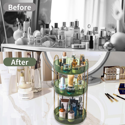 Asayuee 360 Rotating Makeup Organizer for Vanity,2 Tier Large Capacity Skincare Organizers,Bathroom Counter Organizer, Spinning Perfume Organizer & Vanity Organizer (Green-2 Tier)