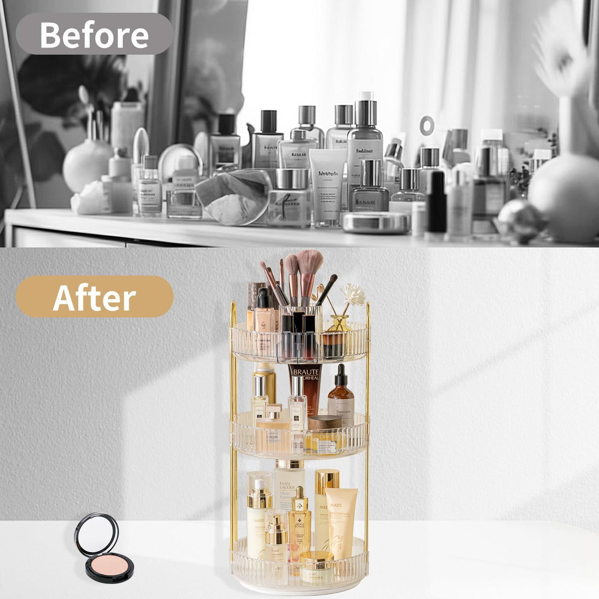 Asayuee 360 Rotating Makeup Organizer for Vanity,2 Tier Large Capacity Skincare Organizers,Bathroom Counter Organizer, Spinning Perfume Organizer & Vanity Organizer (Green-2 Tier)