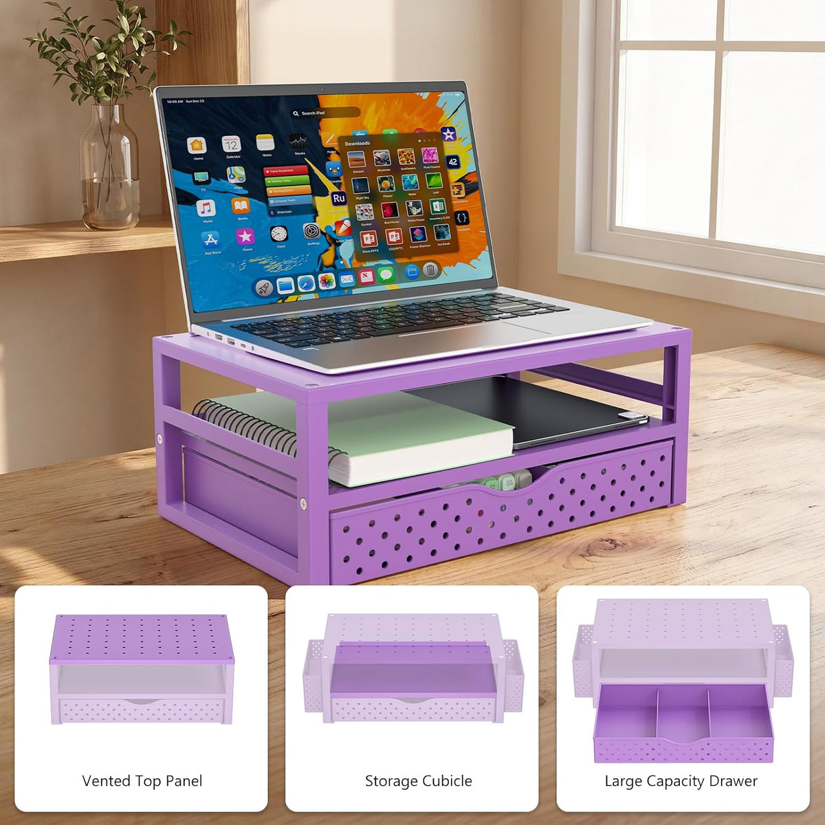 WALI Desk File Organizer, 4 Tier Desktop Paper Letter Tray Organizer with Drawer and 2 Pen Holders, Office Desk Accessories & Workspace Organizers for Office, Home Supplies(DO005DH-B), 1 Pack, Black