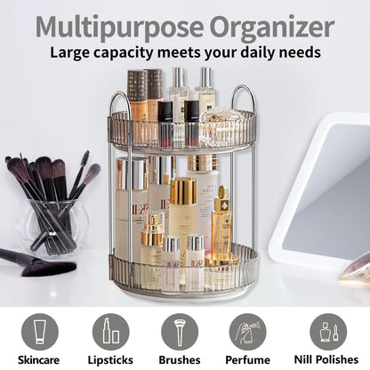 Asayuee 360 Rotating Makeup Organizer for Vanity,2 Tier Large Capacity Skincare Organizers,Bathroom Counter Organizer, Spinning Perfume Organizer & Vanity Organizer (Green-2 Tier)