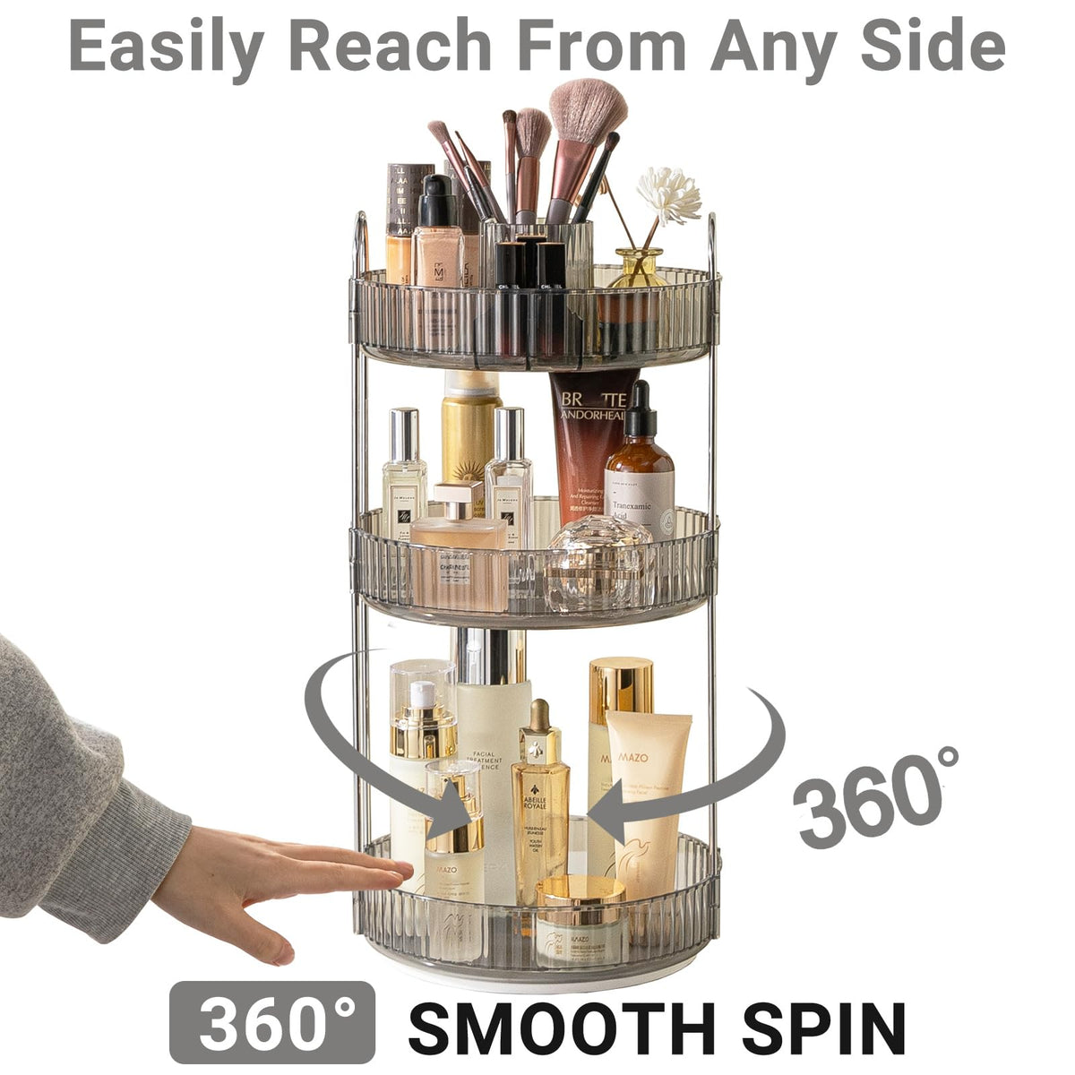 Asayuee 360 Rotating Makeup Organizer for Vanity,2 Tier Large Capacity Skincare Organizers,Bathroom Counter Organizer, Spinning Perfume Organizer & Vanity Organizer (Green-2 Tier)