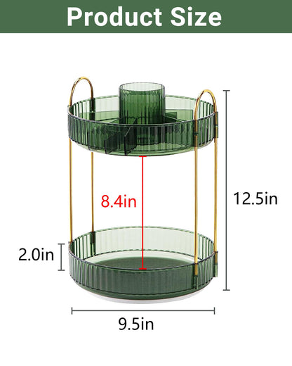 Asayuee 360 Rotating Makeup Organizer for Vanity,2 Tier Large Capacity Skincare Organizers,Bathroom Counter Organizer, Spinning Perfume Organizer & Vanity Organizer (Green-2 Tier)