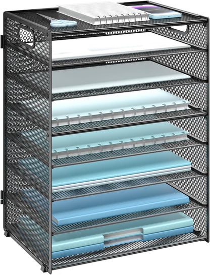 WALI Desk File Organizer, 4 Tier Desktop Paper Letter Tray Organizer with Drawer and 2 Pen Holders, Office Desk Accessories & Workspace Organizers for Office, Home Supplies(DO005DH-B), 1 Pack, Black