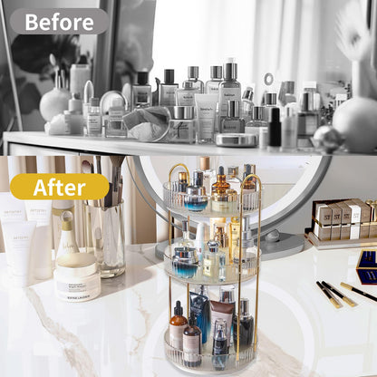 Asayuee 360 Rotating Makeup Organizer for Vanity,2 Tier Large Capacity Skincare Organizers,Bathroom Counter Organizer, Spinning Perfume Organizer & Vanity Organizer (Green-2 Tier)
