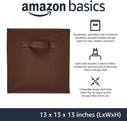 Amazon Basics Collapsible Fabric Storage Cube Bins Organizer with Handles for Organization and Organizing Solution, 13"x13"x13", Beige, 6-Pack