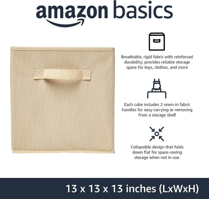 Amazon Basics Collapsible Fabric Storage Cube Bins Organizer with Handles for Organization and Organizing Solution, 13"x13"x13", Beige, 6-Pack
