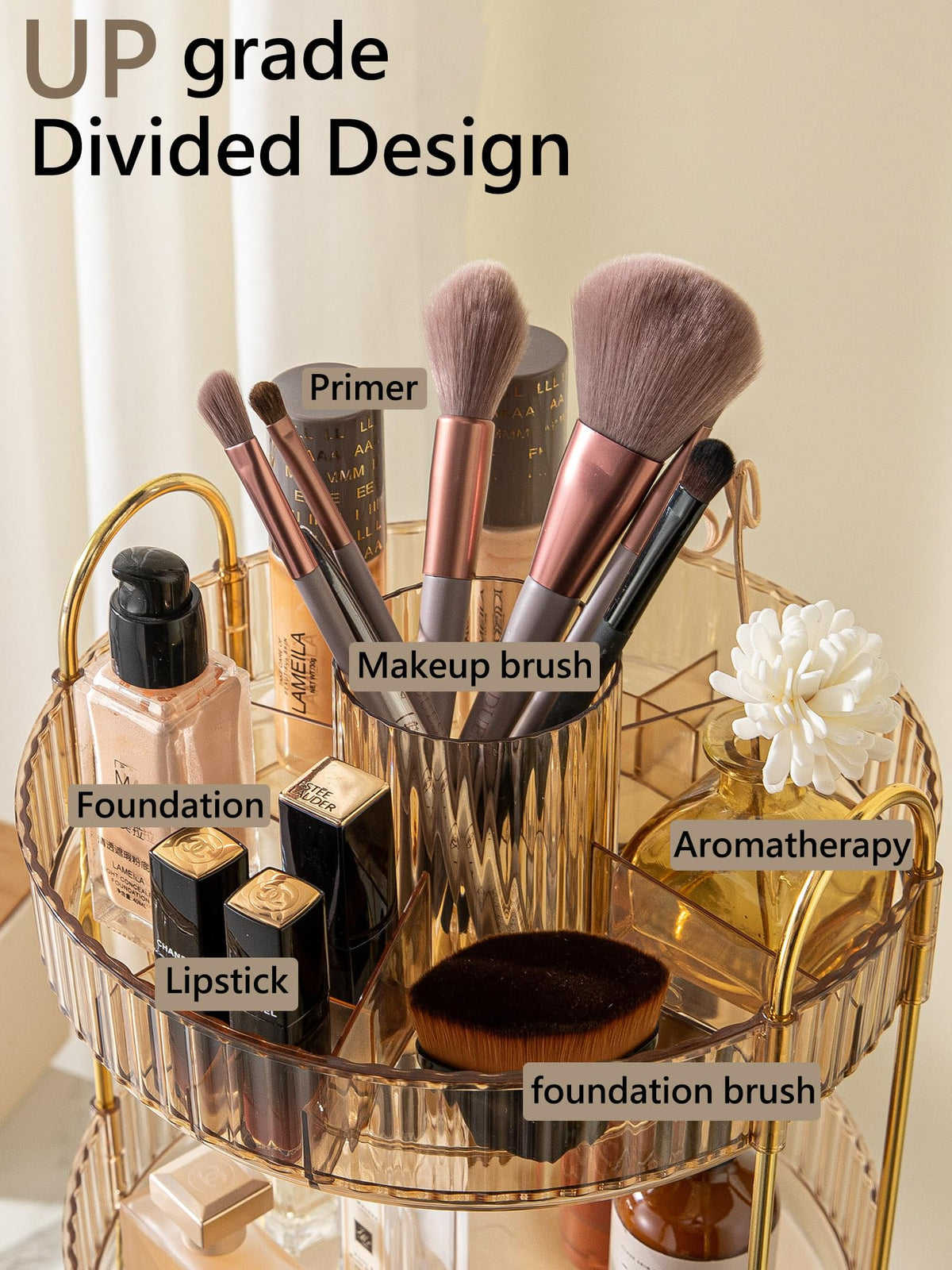 Asayuee 360 Rotating Makeup Organizer for Vanity,2 Tier Large Capacity Skincare Organizers,Bathroom Counter Organizer, Spinning Perfume Organizer & Vanity Organizer (Green-2 Tier)