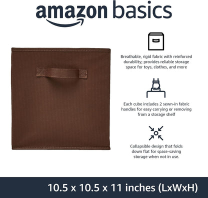 Amazon Basics Collapsible Fabric Storage Cube Bins Organizer with Handles for Organization and Organizing Solution, 13"x13"x13", Beige, 6-Pack