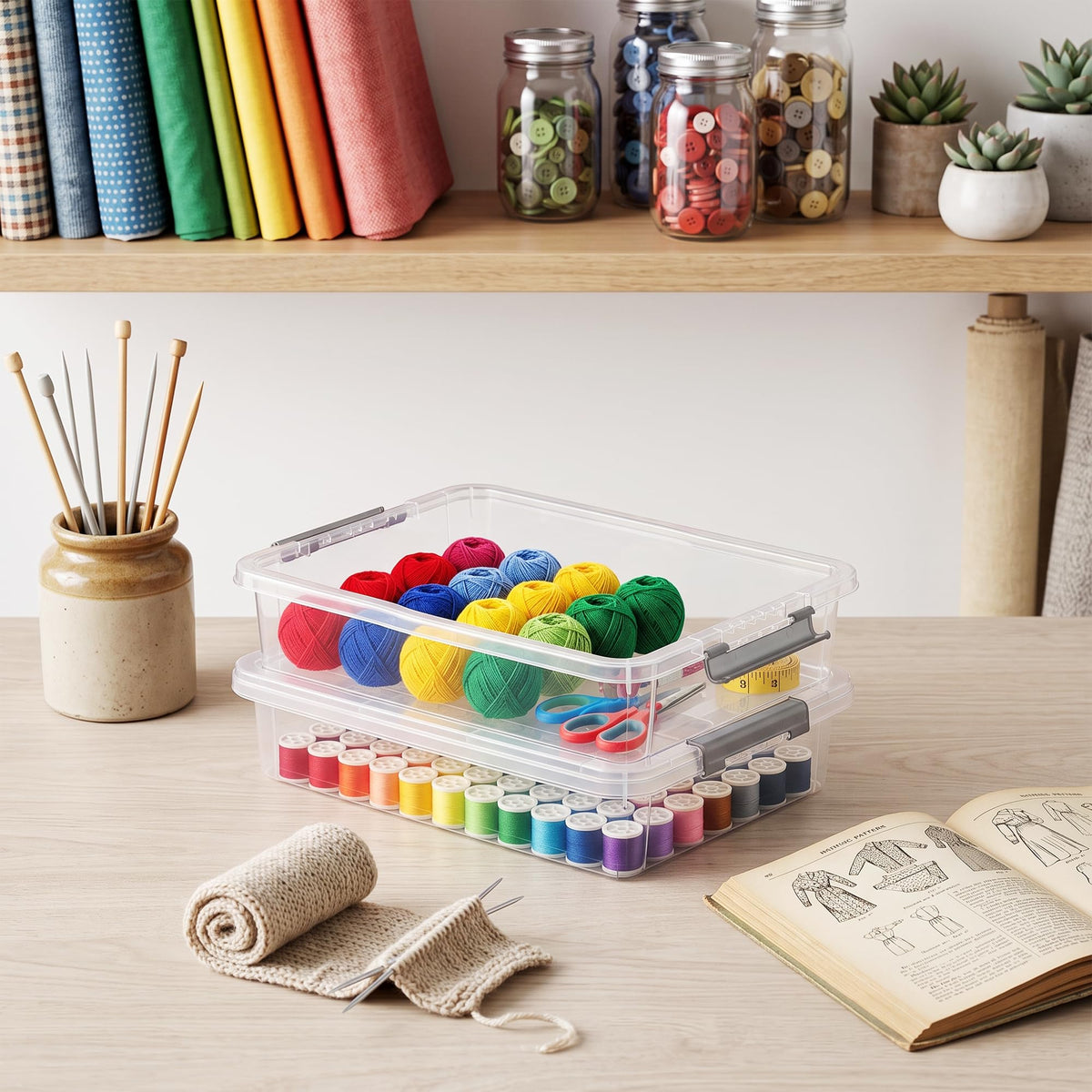Citylife 17QT Clear Craft Organizers and Storage Box with Removable Tray