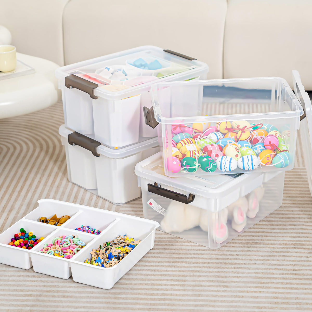 Citylife 17QT Clear Craft Organizers and Storage Box with Removable Tray
