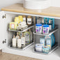 Delamu 2-Tier Multi-Purpose Bathroom Under Sink Organizers and Storage, Stackable Kitchen Pantry Organization, Pull Out Medicine Cabinet Organizer with Movable Dividers, White, 2 Pack