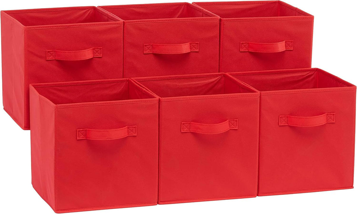 Amazon Basics Collapsible Fabric Storage Cube Bins Organizer with Handles for Organization and Organizing Solution, 13"x13"x13", Beige, 6-Pack