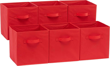 Amazon Basics Collapsible Fabric Storage Cube Bins Organizer with Handles for Organization and Organizing Solution, 13"x13"x13", Beige, 6-Pack