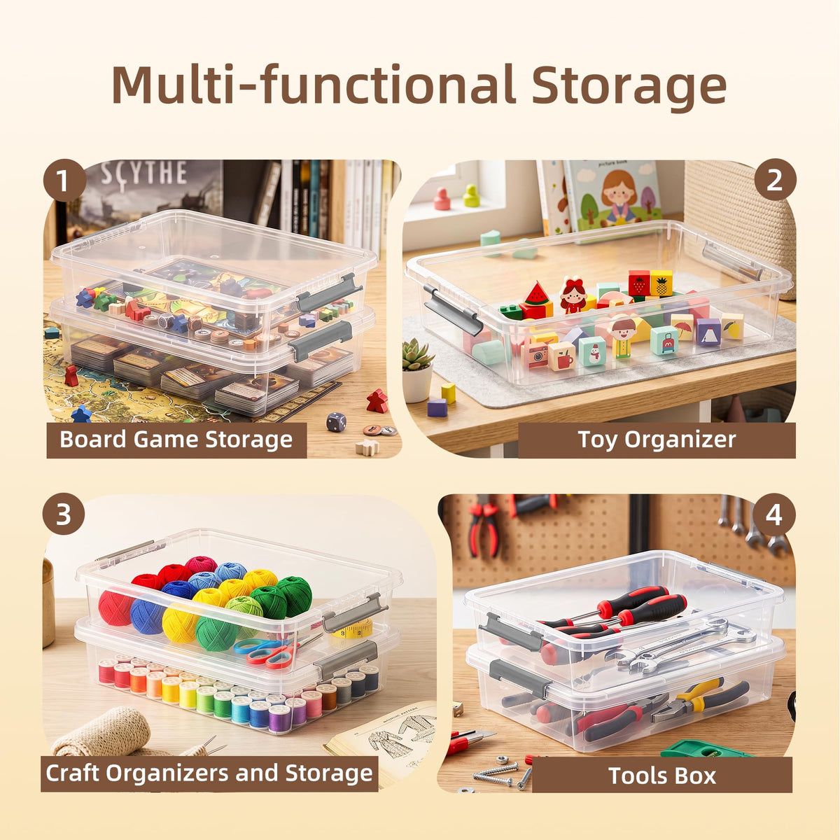 Citylife 17QT Clear Craft Organizers and Storage Box with Removable Tray