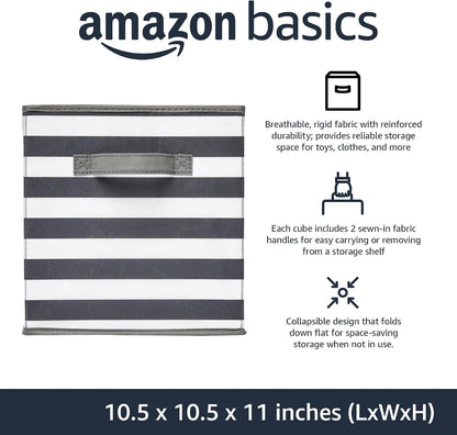 Amazon Basics Collapsible Fabric Storage Cube Bins Organizer with Handles for Organization and Organizing Solution, 13"x13"x13", Beige, 6-Pack