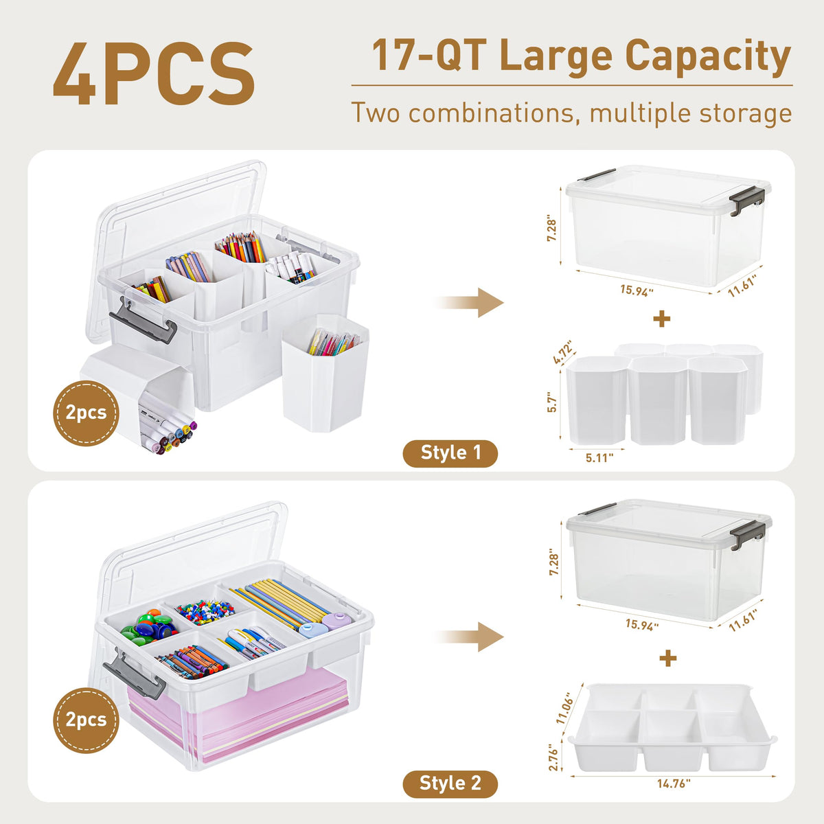 Citylife 17QT Clear Craft Organizers and Storage Box with Removable Tray
