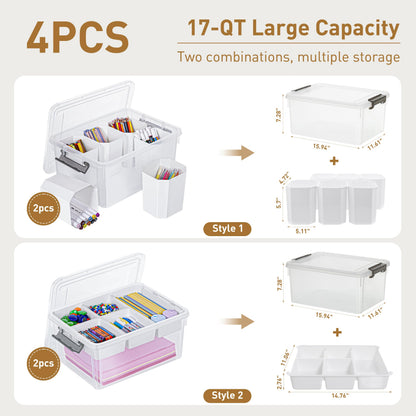 Citylife 17QT Clear Craft Organizers and Storage Box with Removable Tray