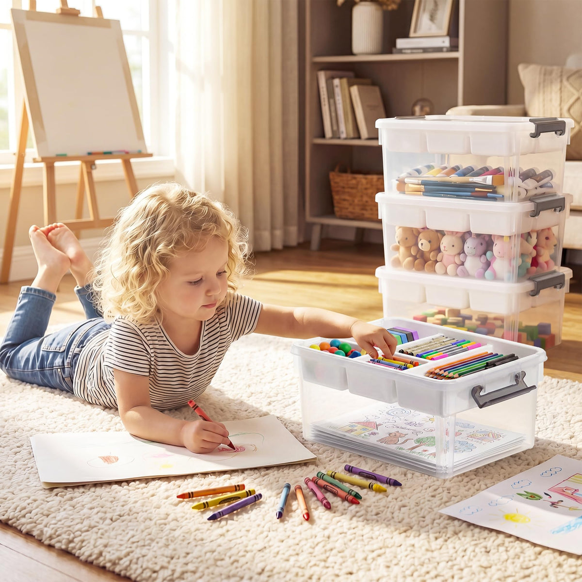 Citylife 17QT Clear Craft Organizers and Storage Box with Removable Tray