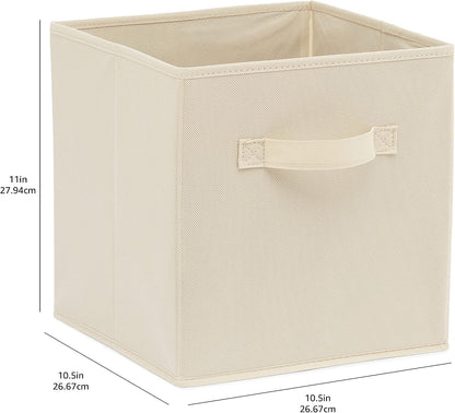 Amazon Basics Collapsible Fabric Storage Cube Bins Organizer with Handles for Organization and Organizing Solution, 13"x13"x13", Beige, 6-Pack