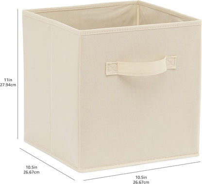Amazon Basics Collapsible Fabric Storage Cube Bins Organizer with Handles for Organization and Organizing Solution, 13"x13"x13", Beige, 6-Pack