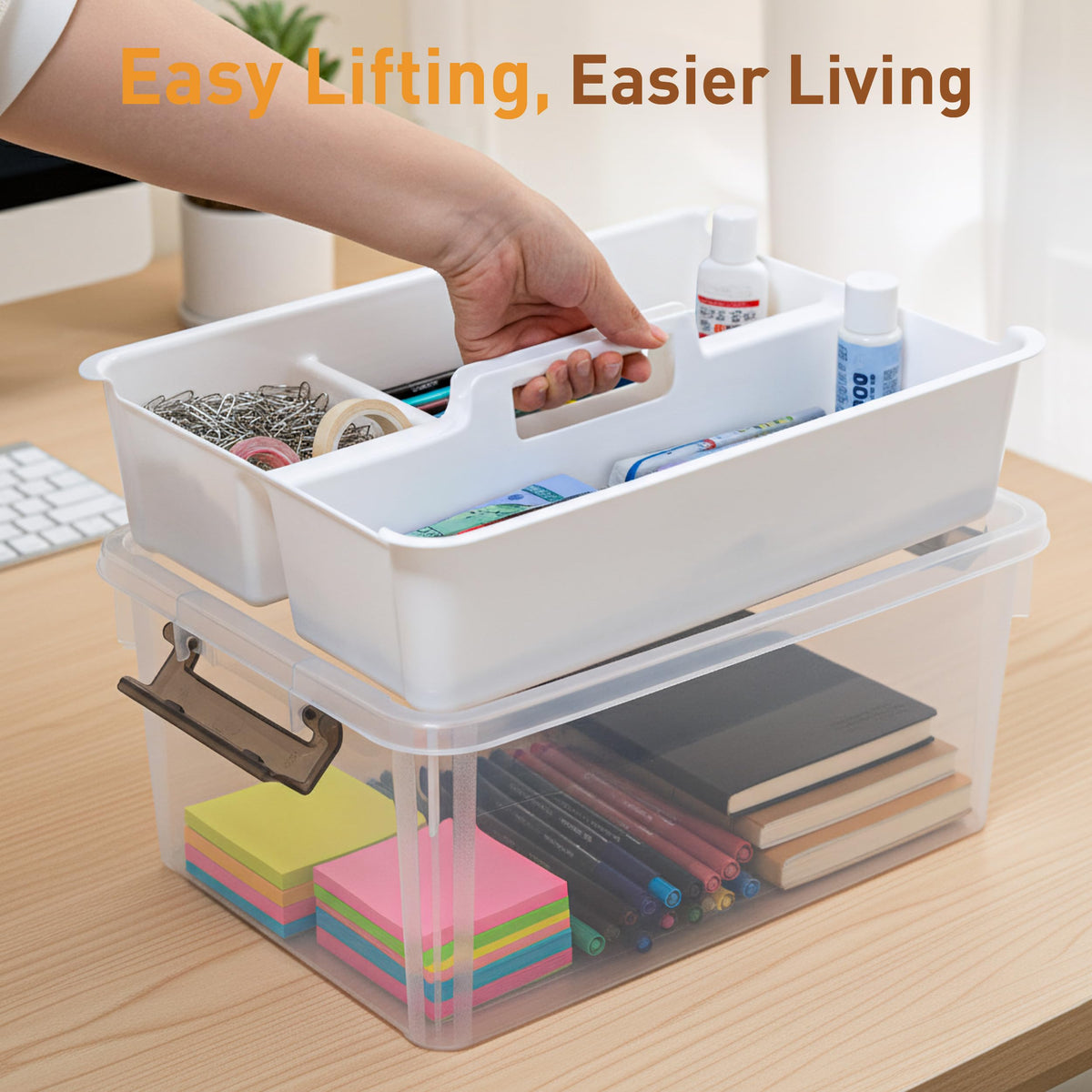 Citylife 17QT Clear Craft Organizers and Storage Box with Removable Tray