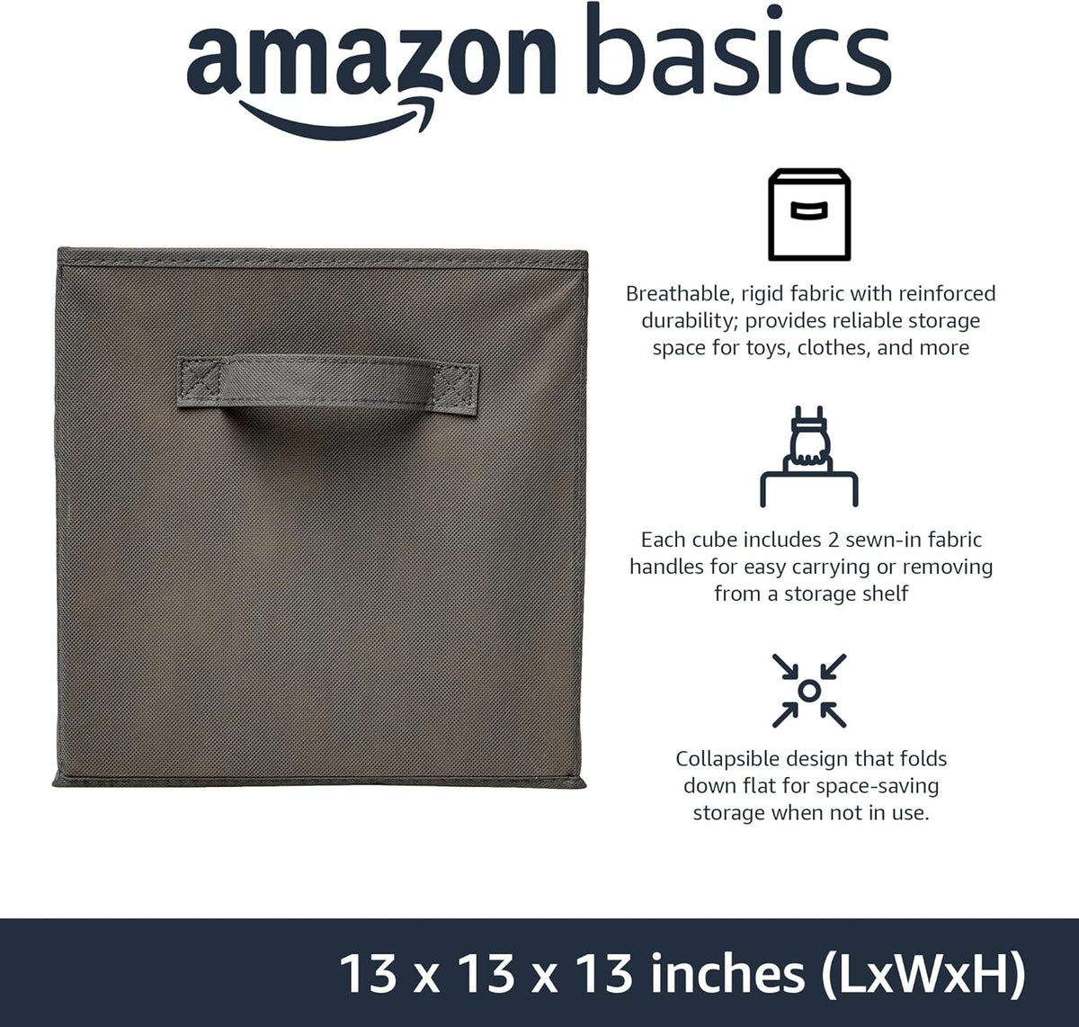 Amazon Basics Collapsible Fabric Storage Cube Bins Organizer with Handles for Organization and Organizing Solution, 13"x13"x13", Beige, 6-Pack