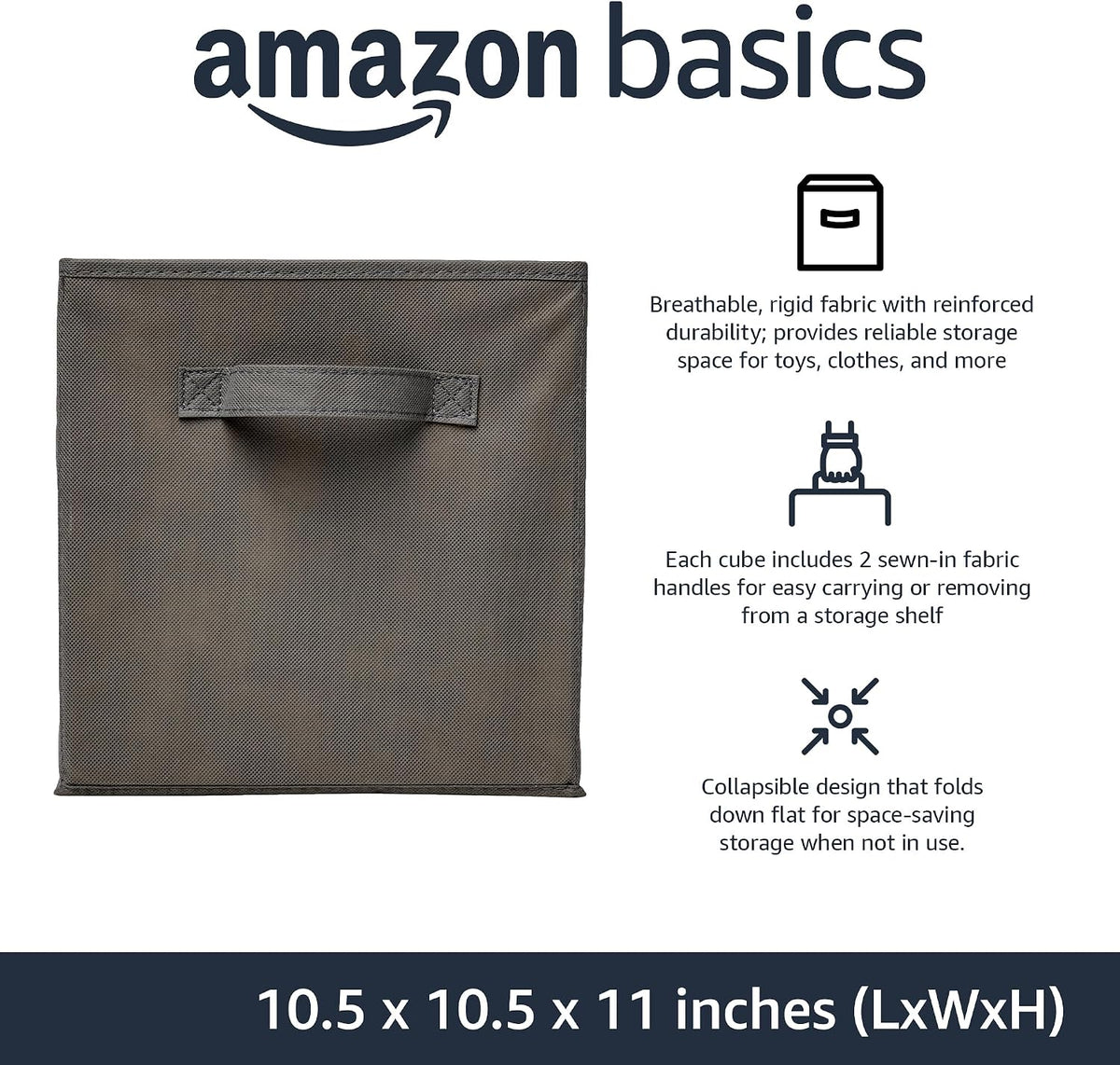 Amazon Basics Collapsible Fabric Storage Cube Bins Organizer with Handles for Organization and Organizing Solution, 13"x13"x13", Beige, 6-Pack