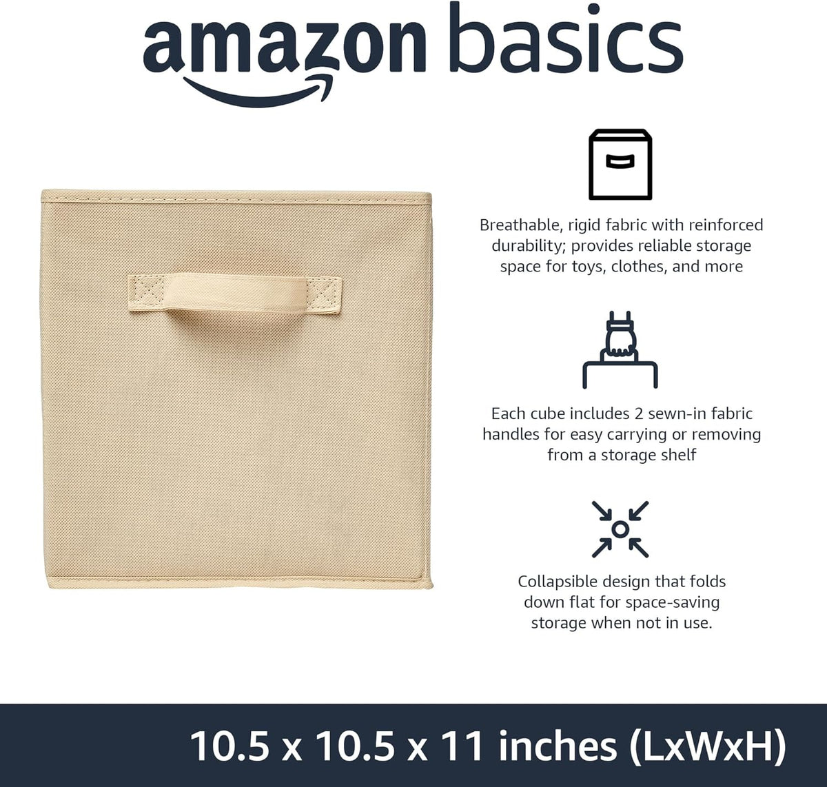 Amazon Basics Collapsible Fabric Storage Cube Bins Organizer with Handles for Organization and Organizing Solution, 13"x13"x13", Beige, 6-Pack