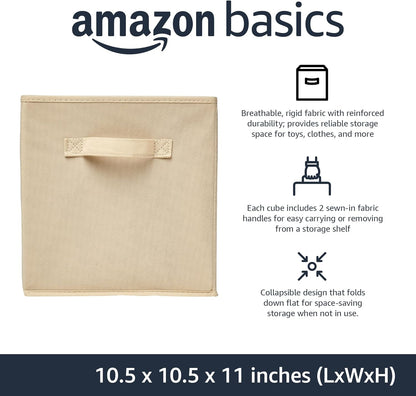 Amazon Basics Collapsible Fabric Storage Cube Bins Organizer with Handles for Organization and Organizing Solution, 13"x13"x13", Beige, 6-Pack