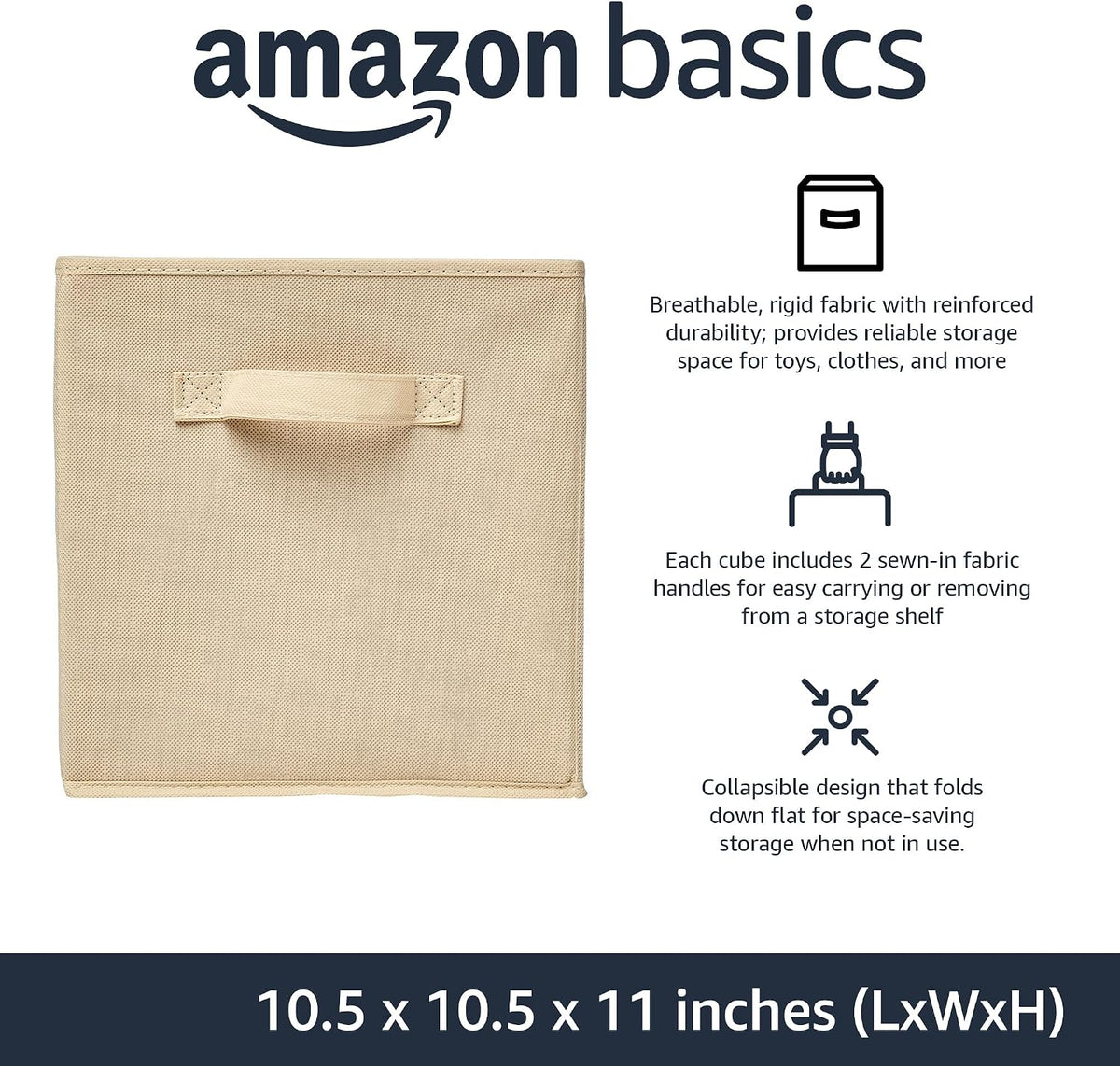 Amazon Basics Collapsible Fabric Storage Cube Bins Organizer with Handles for Organization and Organizing Solution, 13"x13"x13", Beige, 6-Pack