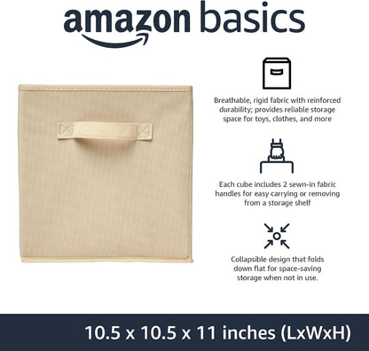 Amazon Basics Collapsible Fabric Storage Cube Bins Organizer with Handles for Organization and Organizing Solution, 13"x13"x13", Beige, 6-Pack
