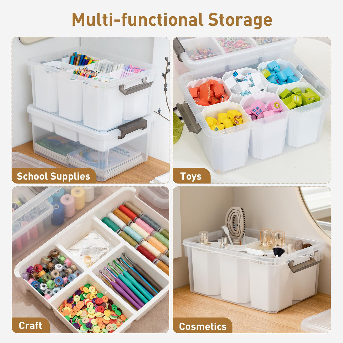 Citylife 17QT Clear Craft Organizers and Storage Box with Removable Tray