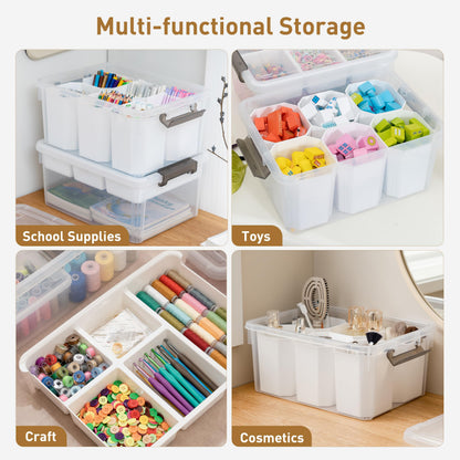 Citylife 17QT Clear Craft Organizers and Storage Box with Removable Tray
