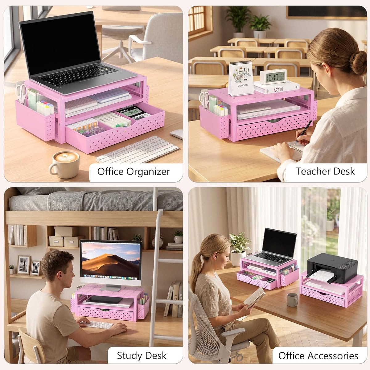 WALI Desk File Organizer, 4 Tier Desktop Paper Letter Tray Organizer with Drawer and 2 Pen Holders, Office Desk Accessories & Workspace Organizers for Office, Home Supplies(DO005DH-B), 1 Pack, Black