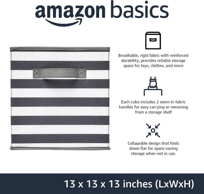 Amazon Basics Collapsible Fabric Storage Cube Bins Organizer with Handles for Organization and Organizing Solution, 13"x13"x13", Beige, 6-Pack