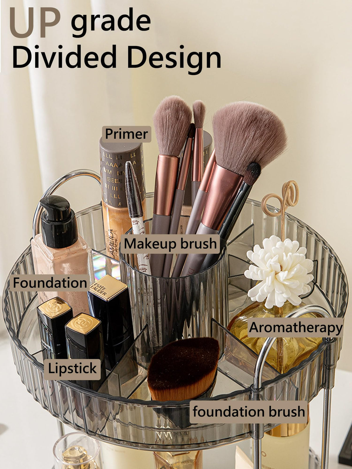 Asayuee 360 Rotating Makeup Organizer for Vanity,2 Tier Large Capacity Skincare Organizers,Bathroom Counter Organizer, Spinning Perfume Organizer & Vanity Organizer (Green-2 Tier)