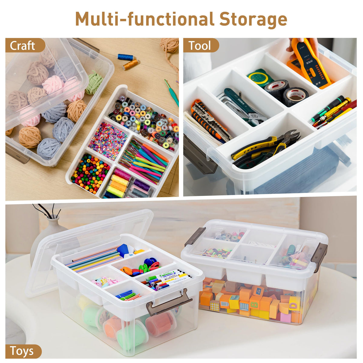 Citylife 17QT Clear Craft Organizers and Storage Box with Removable Tray