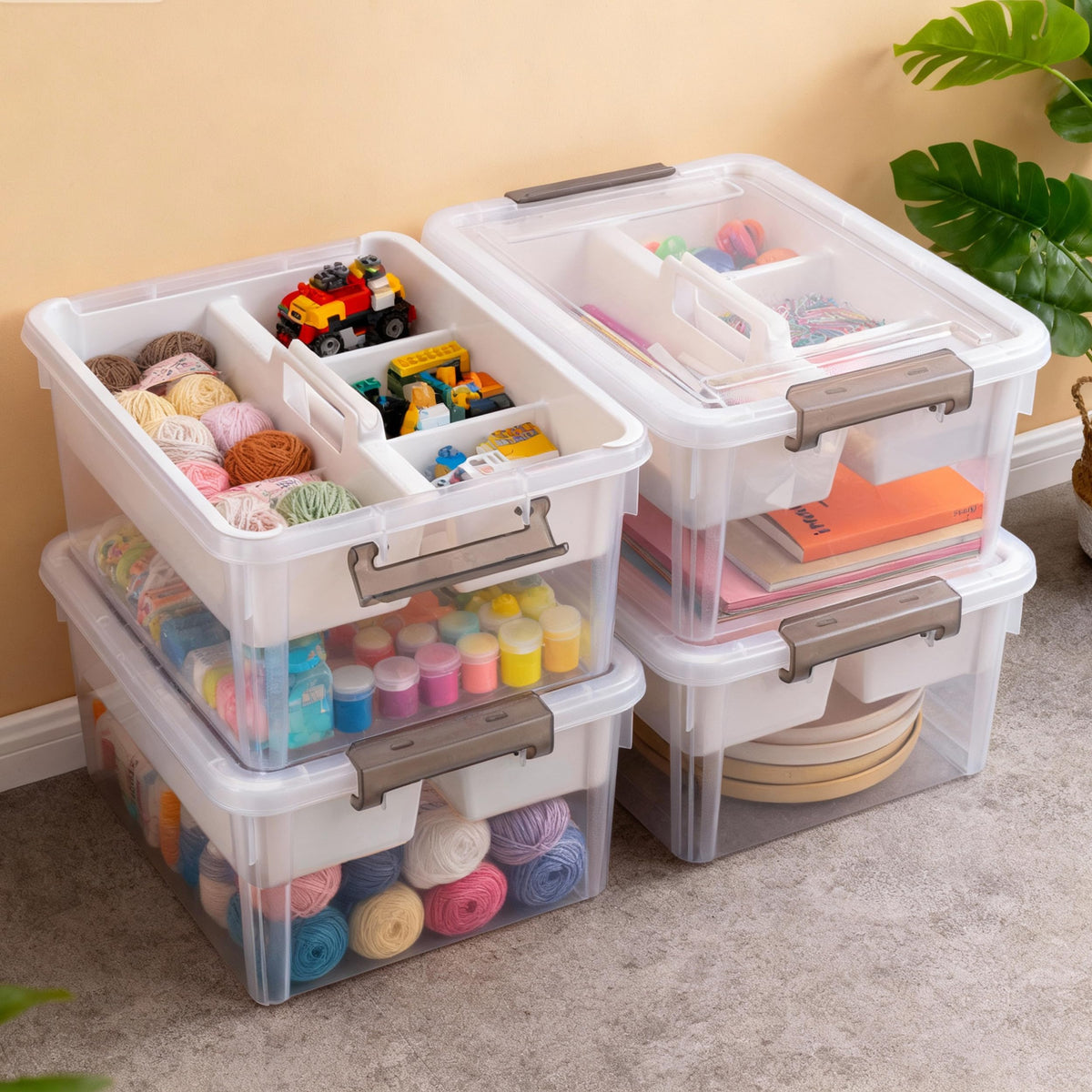 Citylife 17QT Clear Craft Organizers and Storage Box with Removable Tray