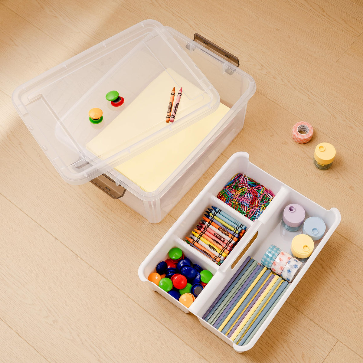 Citylife 17QT Clear Craft Organizers and Storage Box with Removable Tray