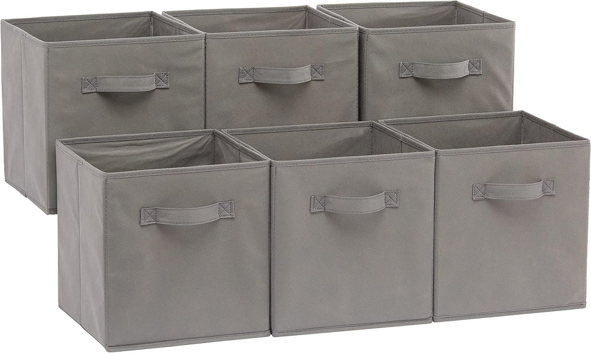 Amazon Basics Collapsible Fabric Storage Cube Bins Organizer with Handles for Organization and Organizing Solution, 13"x13"x13", Beige, 6-Pack