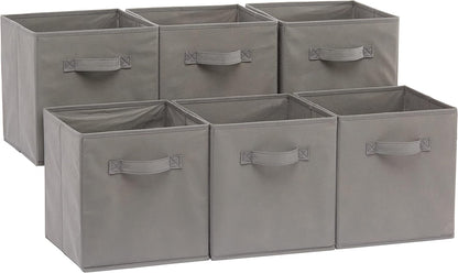 Amazon Basics Collapsible Fabric Storage Cube Bins Organizer with Handles for Organization and Organizing Solution, 13"x13"x13", Beige, 6-Pack